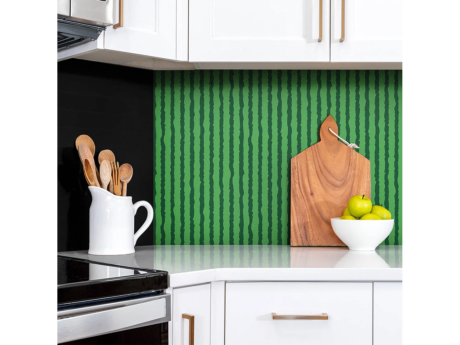 Selbstklebende wasserdichte Vinyl-Wandpaneele – Grüne Cartoon-Wassermelone 100 x 50 cm