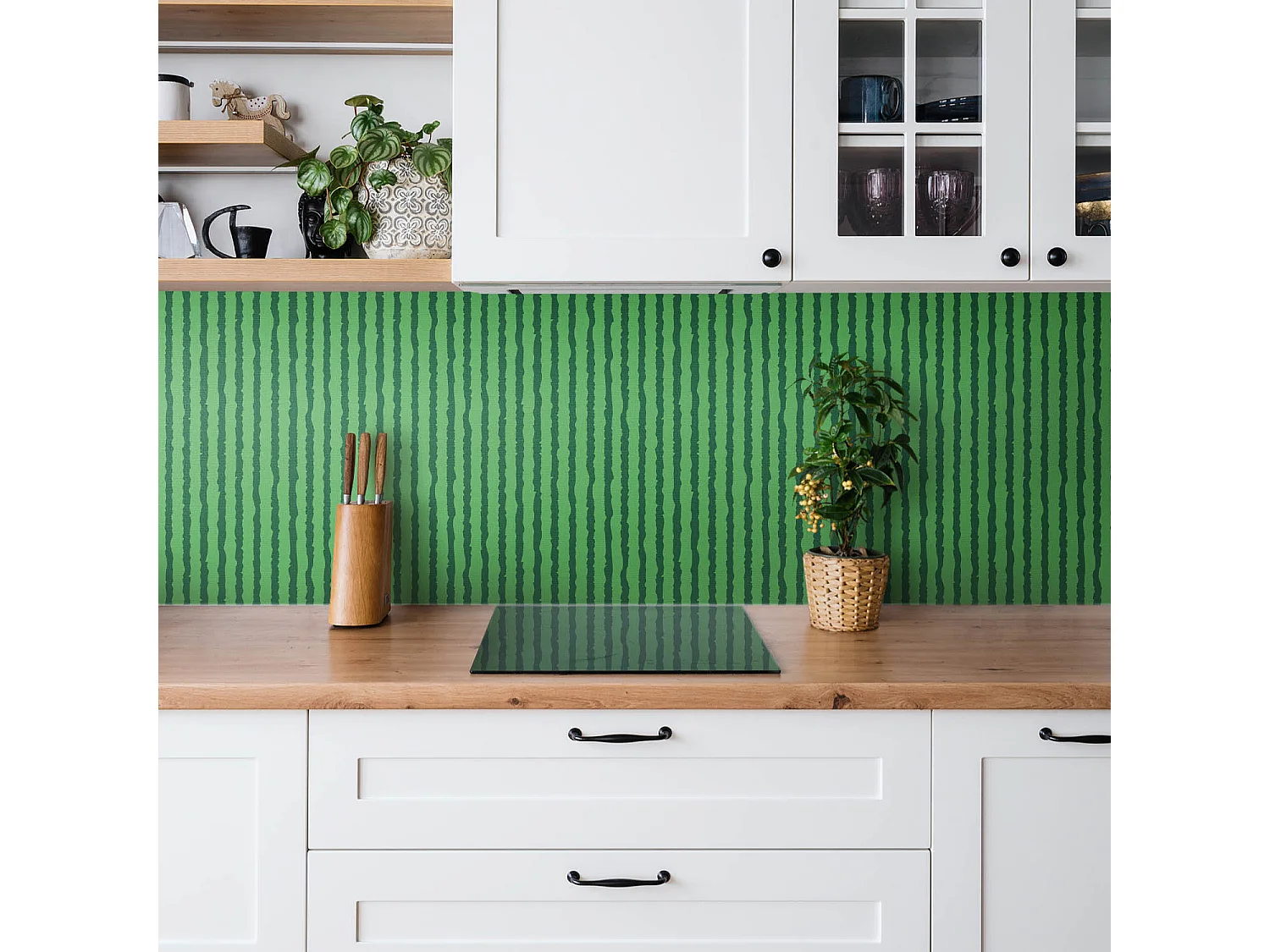 Selbstklebende wasserdichte Vinyl-Wandpaneele – Grüne Cartoon-Wassermelone 100 x 50 cm