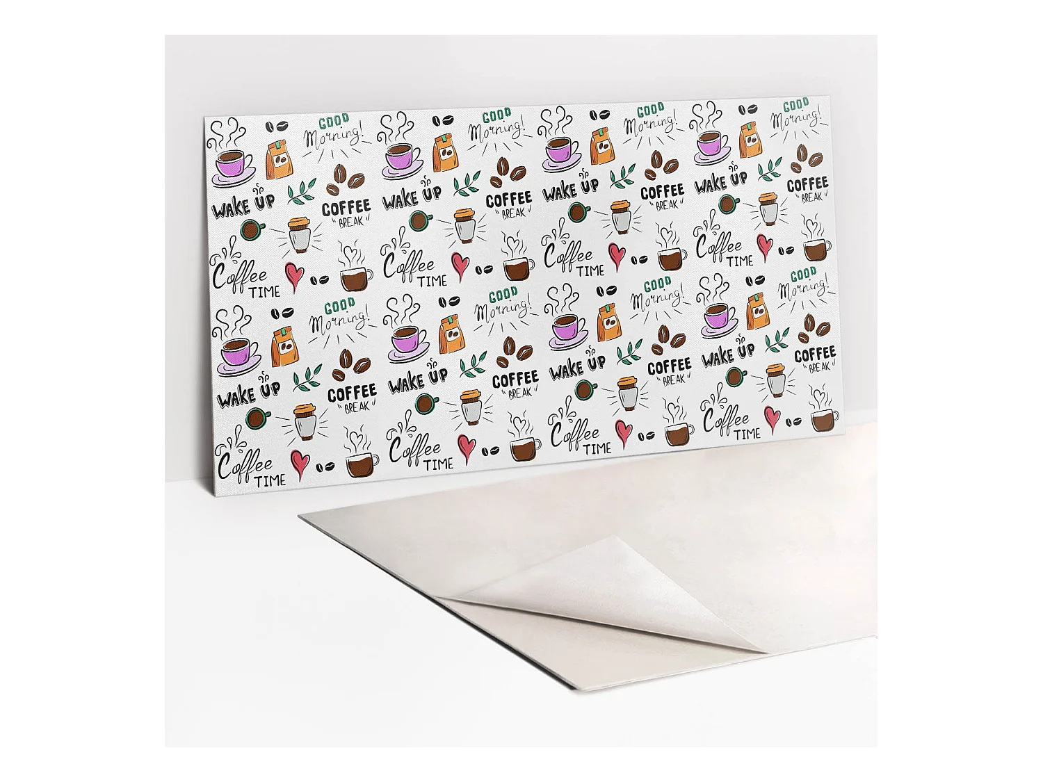 Zelfklevende waterdichte vinyl wandpanelen - Cartoon koffie 100 x 50 cm