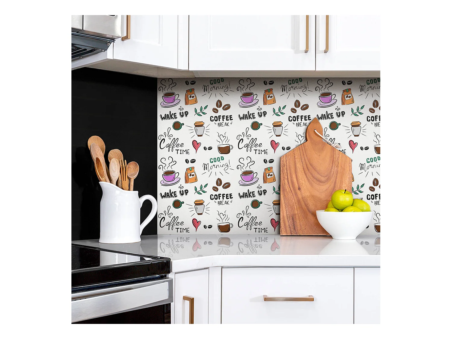 Zelfklevende waterdichte vinyl wandpanelen - Cartoon koffie 100 x 50 cm