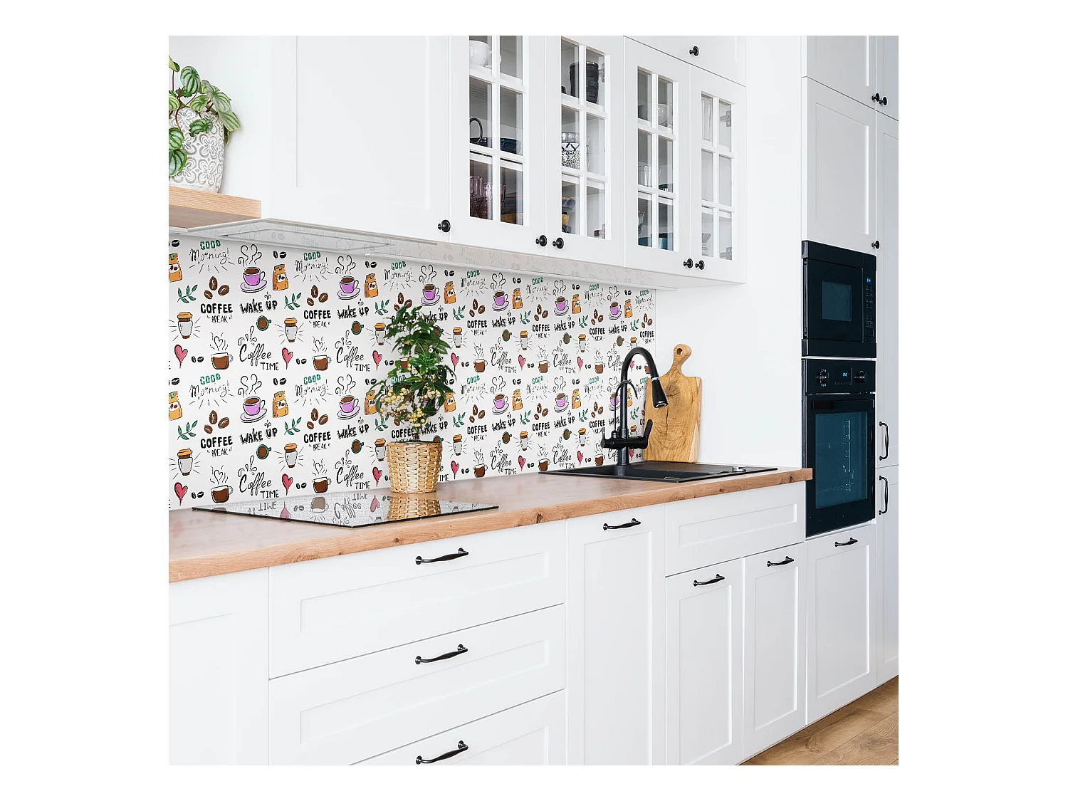 Zelfklevende waterdichte vinyl wandpanelen - Cartoon koffie 100 x 50 cm