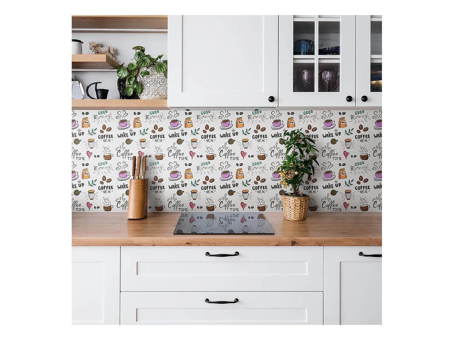Zelfklevende waterdichte vinyl wandpanelen - Cartoon koffie 100 x 50 cm