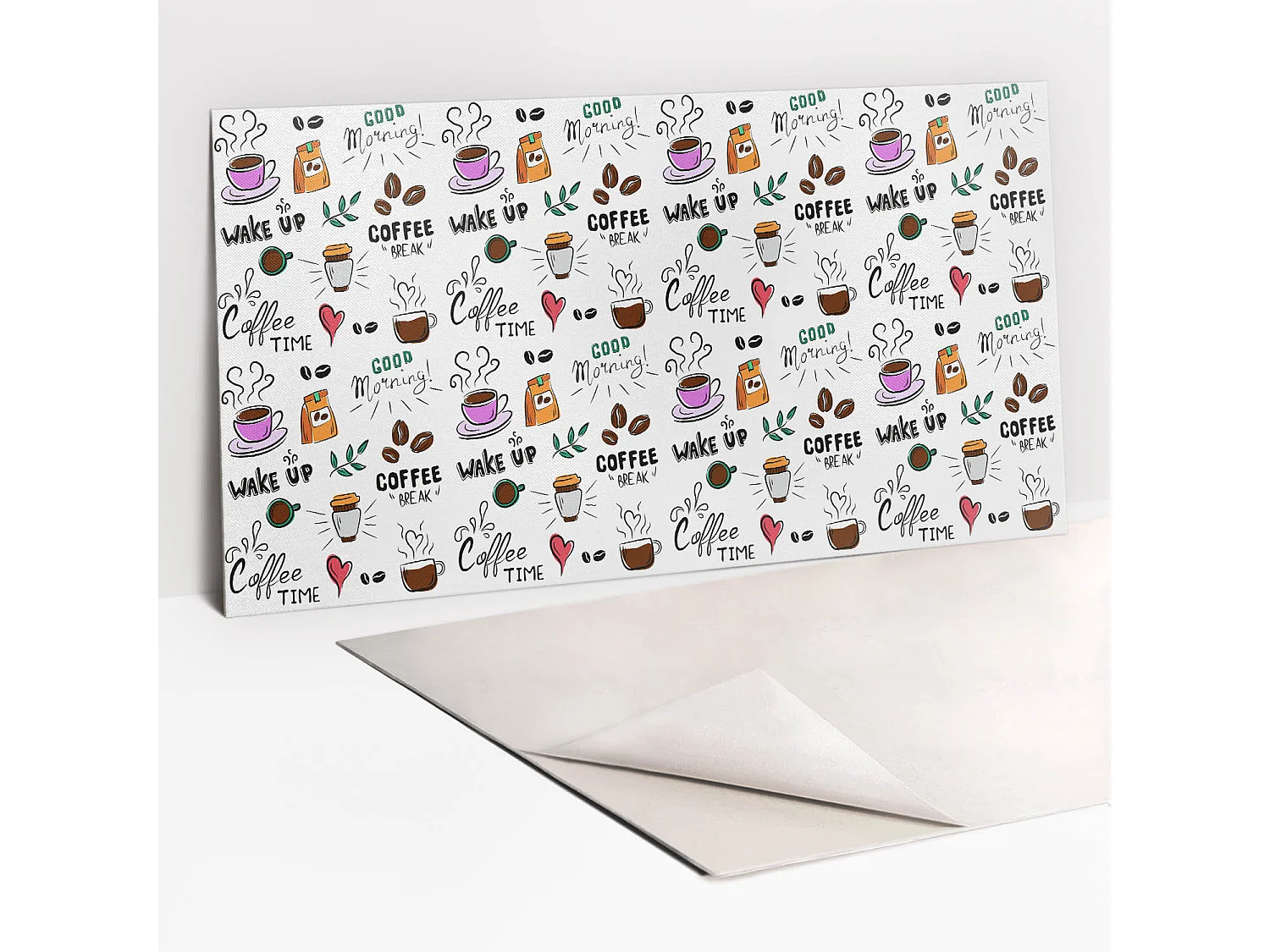 Panneaux muraux autocollants en vinyle imperméable - Cartoon café 100 x 50 cm