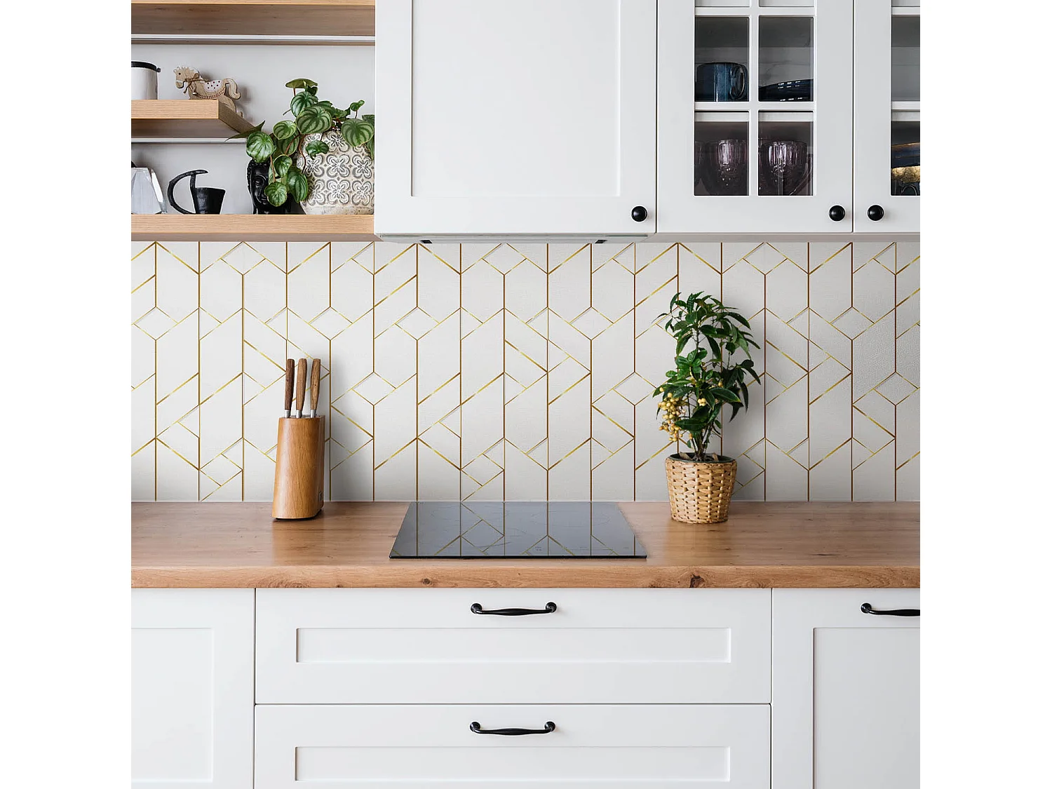 Zelfklevende waterdichte vinyl wandpanelen - Modieuze gouden lijnen 100 x 50 cm