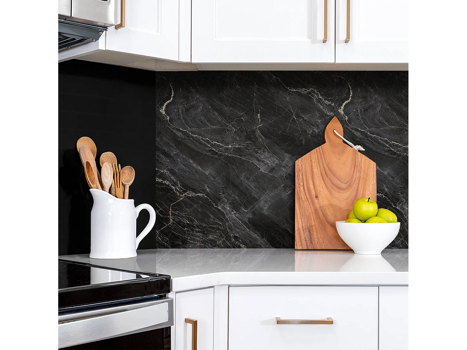 Panneaux muraux autocollants en vinyle imperméable - Marbre foncé 100 x 50 cm