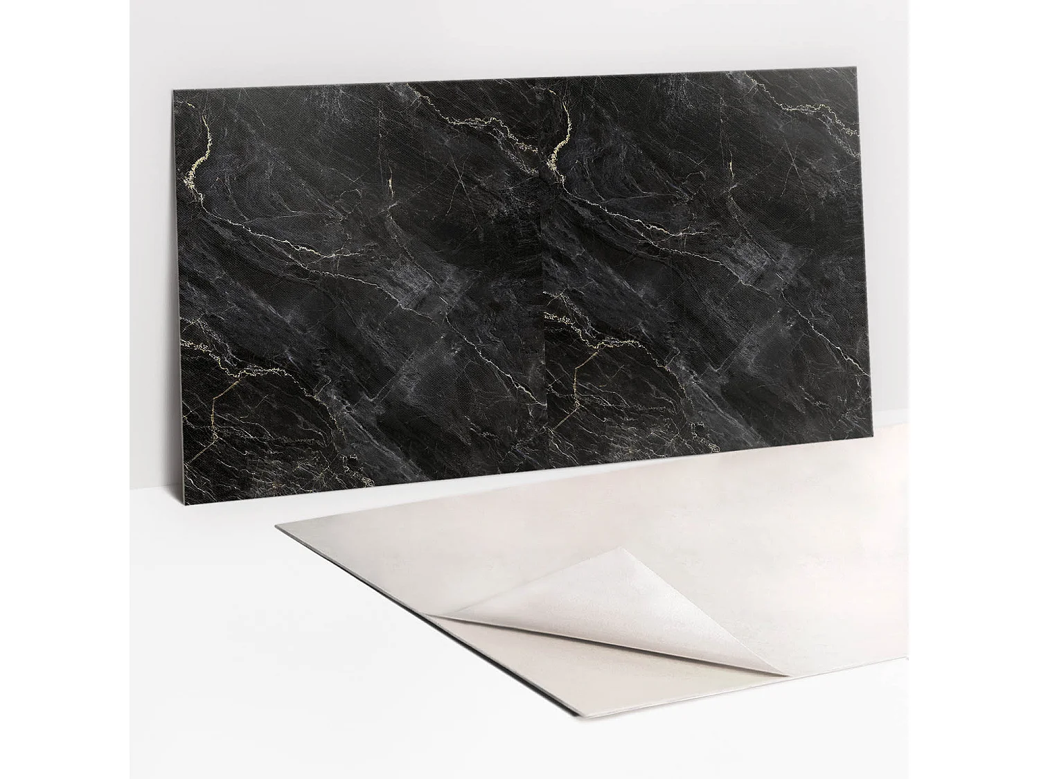 Panneaux muraux autocollants en vinyle imperméable - Marbre foncé 100 x 50 cm