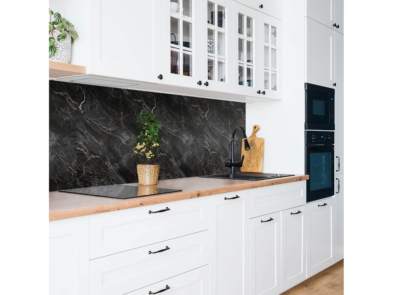 Panneaux muraux autocollants en vinyle imperméable - Marbre foncé 100 x 50 cm