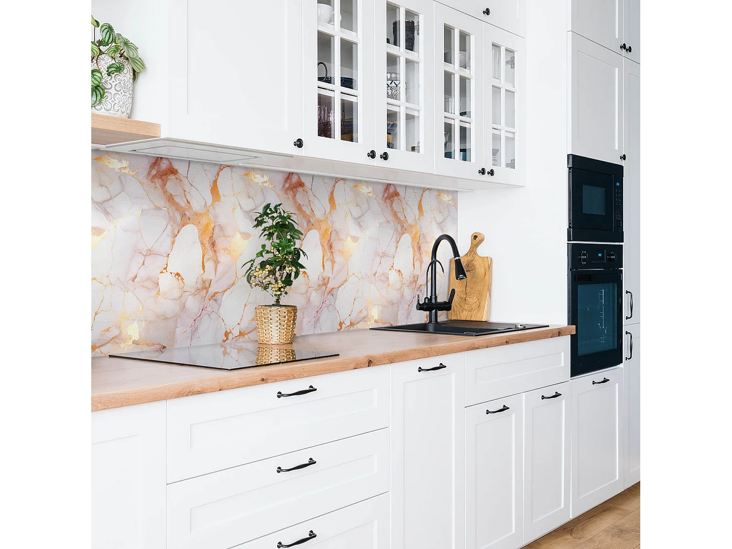 Selbstklebende wasserfeste Vinyl-Wandpaneele – Goldener Marmor 100 x 50 cm