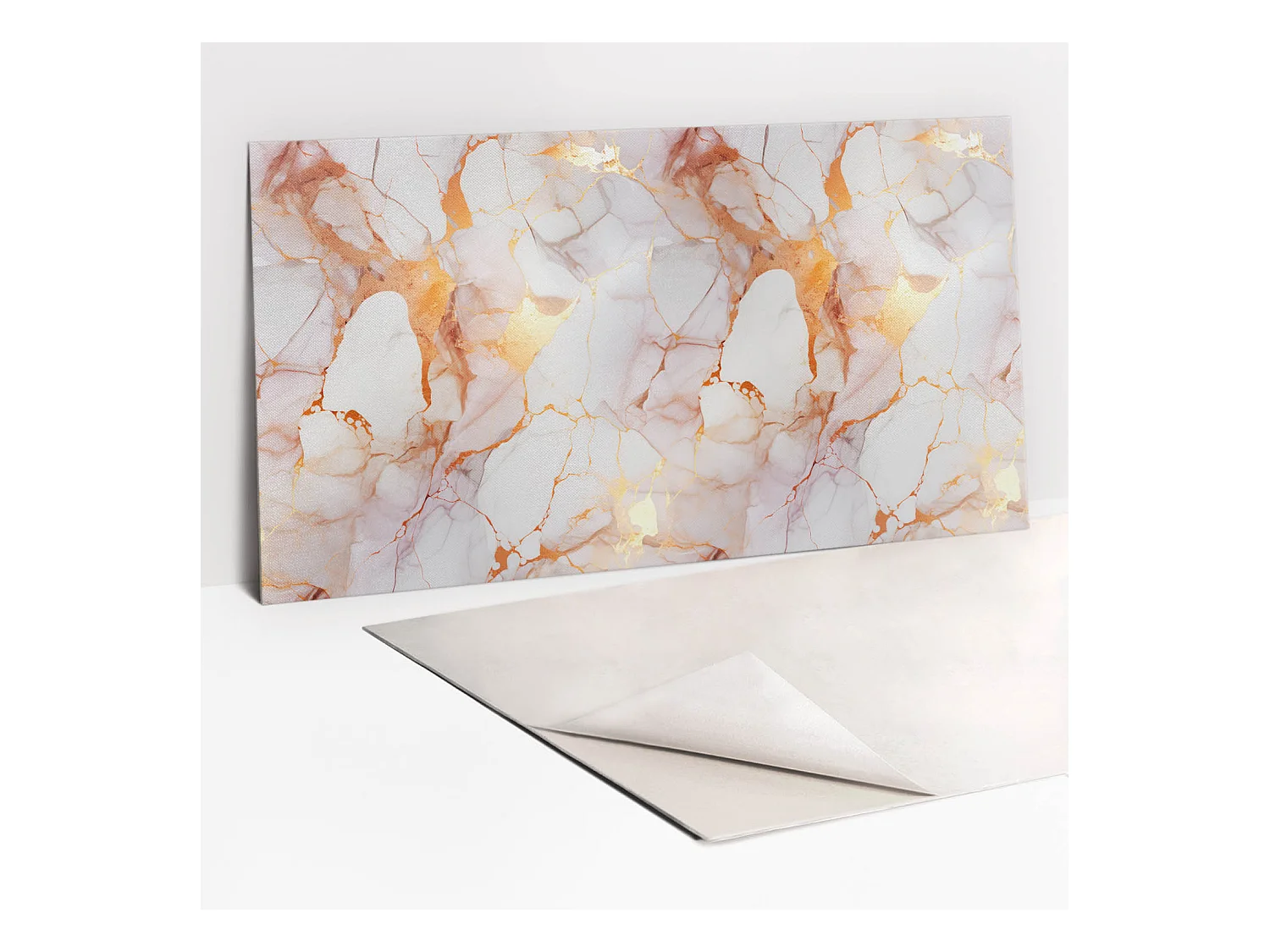 Panneaux muraux autocollants en vinyle imperméable - Marbre doré 100 x 50 cm