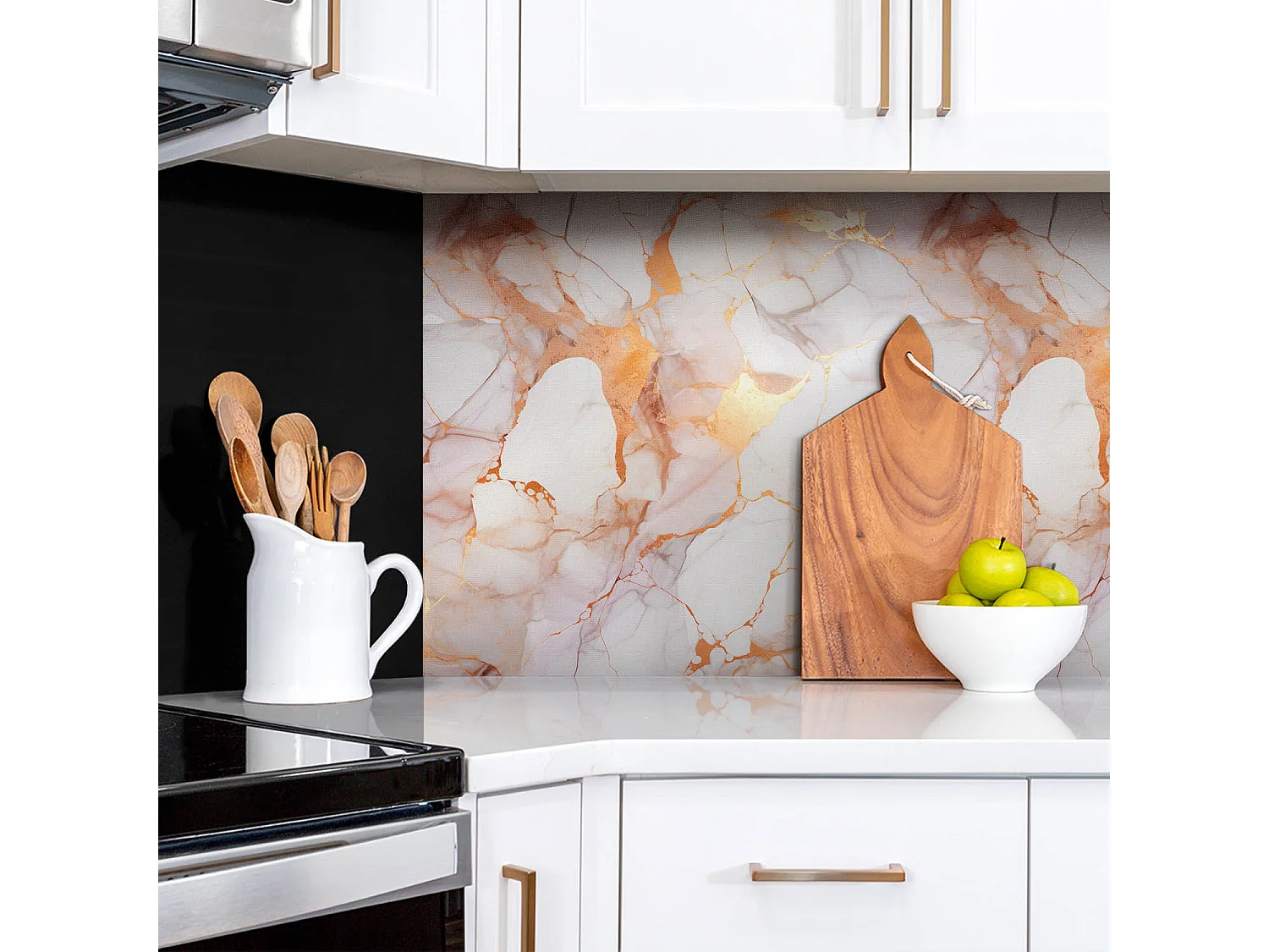 Selbstklebende wasserfeste Vinyl-Wandpaneele – Goldener Marmor 100 x 50 cm