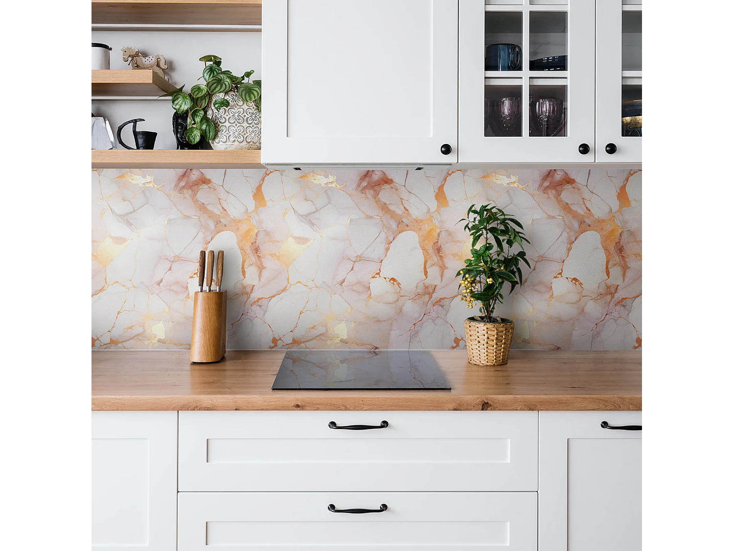 Selbstklebende wasserfeste Vinyl-Wandpaneele – Goldener Marmor 100 x 50 cm