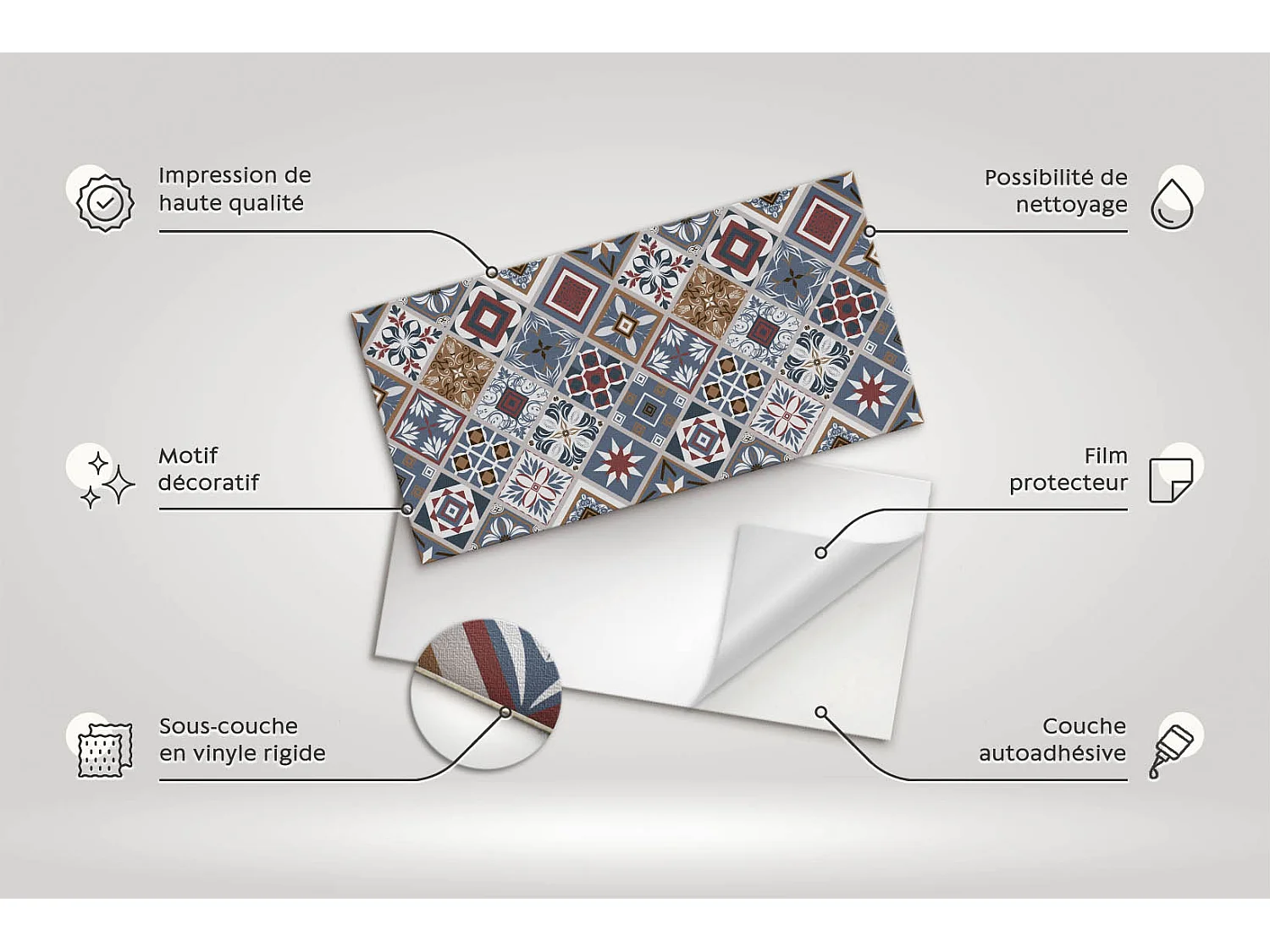 Panneaux muraux autocollants en vinyle imperméable - Marbre clair 100 x 50 cm