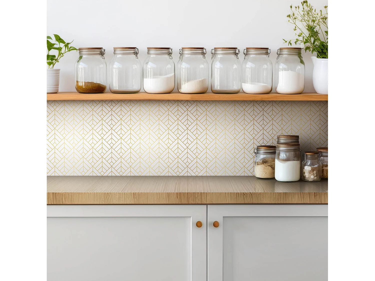 Selbstklebende Fliesen - Vinyl - Goldene Geometrie 9x30x30