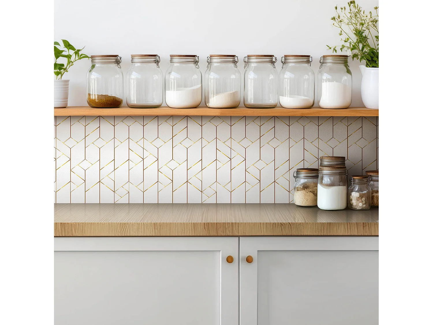 Carrelage autocollant - vinyle - Lignes dorées tendance 9x30x30