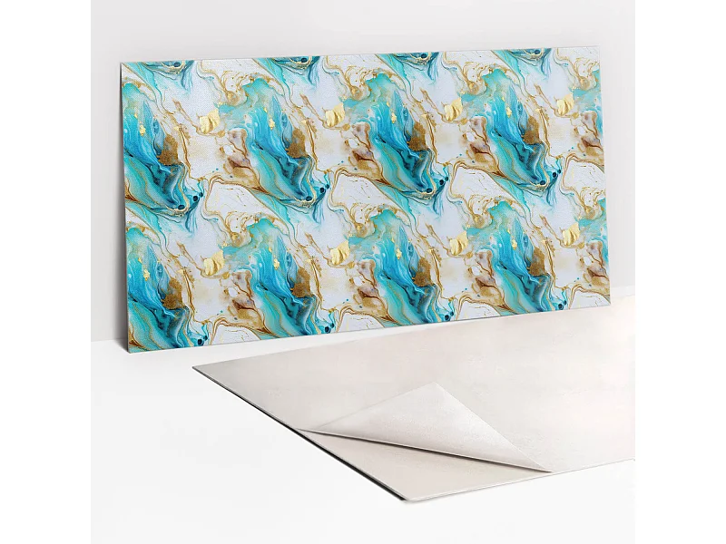 Selbstklebende wasserdichte Vinyl-Wandpaneele – Blauer Marmor und Gold 100 x 50 cm