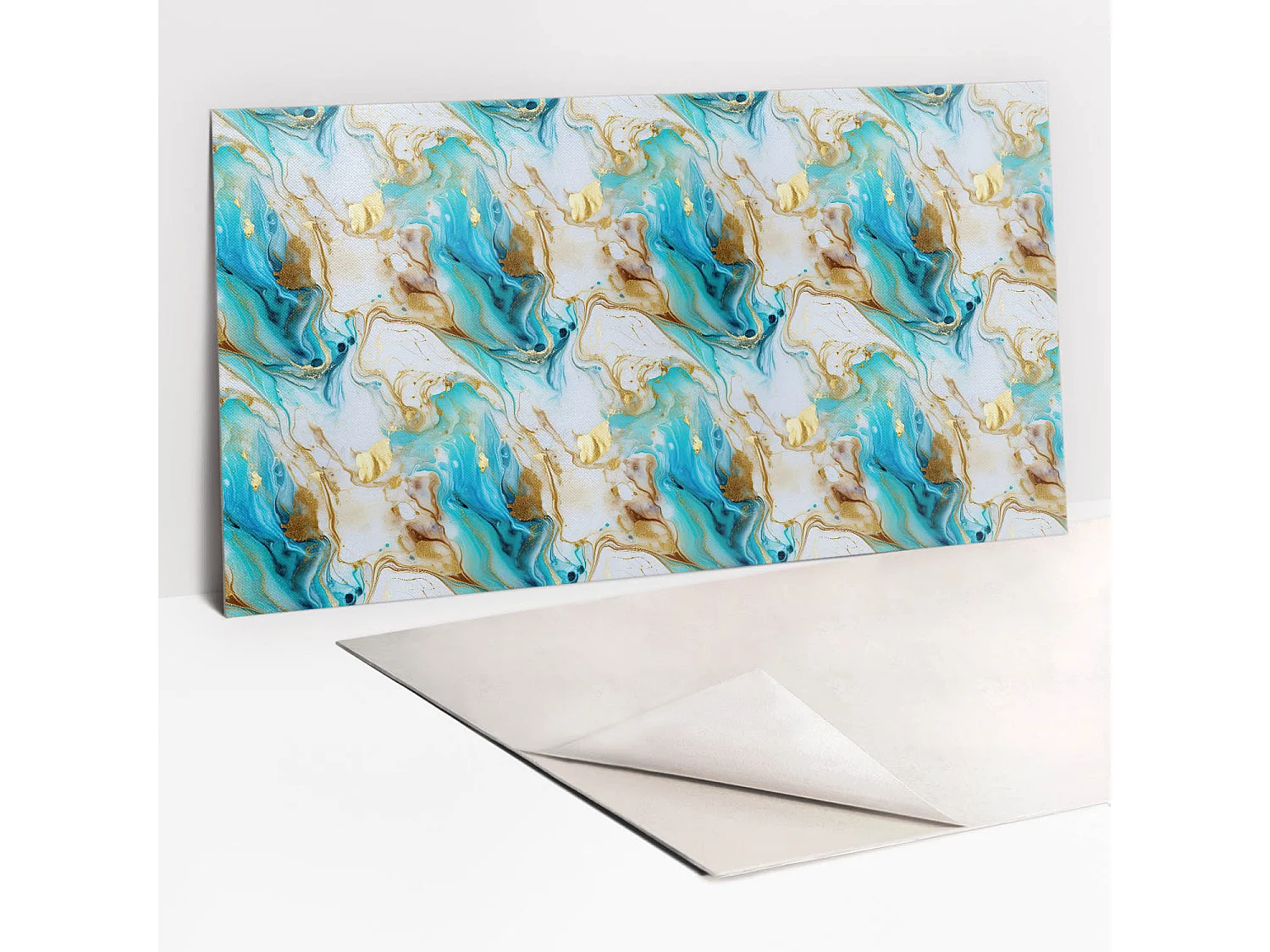 Panneaux muraux autocollants en vinyle imperméable - Marbre bleu et or 100 x 50 cm