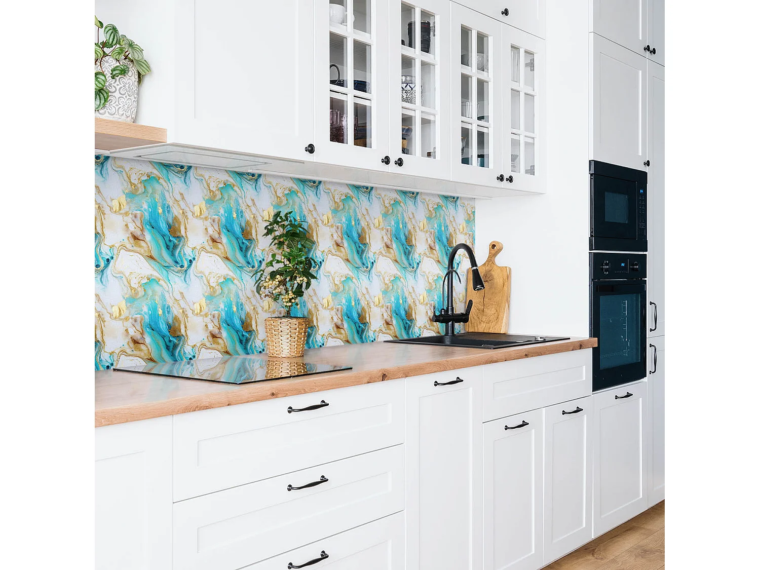 Selbstklebende wasserdichte Vinyl-Wandpaneele – Blauer Marmor und Gold 100 x 50 cm