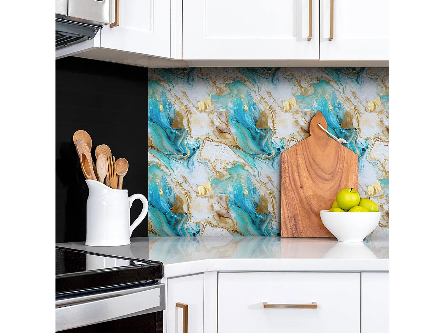 Selbstklebende wasserdichte Vinyl-Wandpaneele – Blauer Marmor und Gold 100 x 50 cm