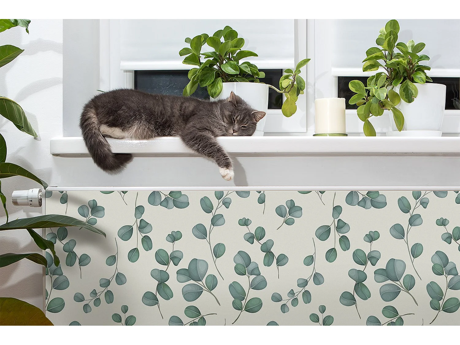 Tapis magnétique pour radiateur - Feuilles vertes 100 x 60 cm, Aimant pour radiateur