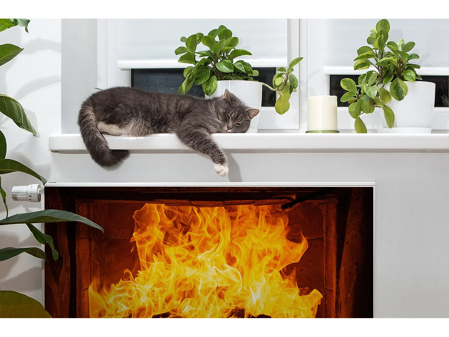 Tappetino magnetico per termosifone - Bonfire Fire 80 x 60 cm, Magnete per termosifone