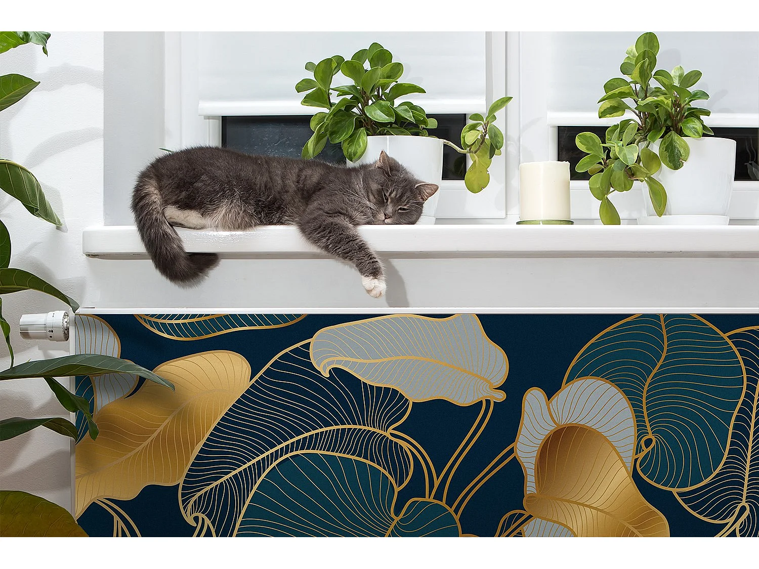 Tapis magnétique pour radiateur - Feuilles Plantes 110 x 60 cm, Aimant pour radiateur