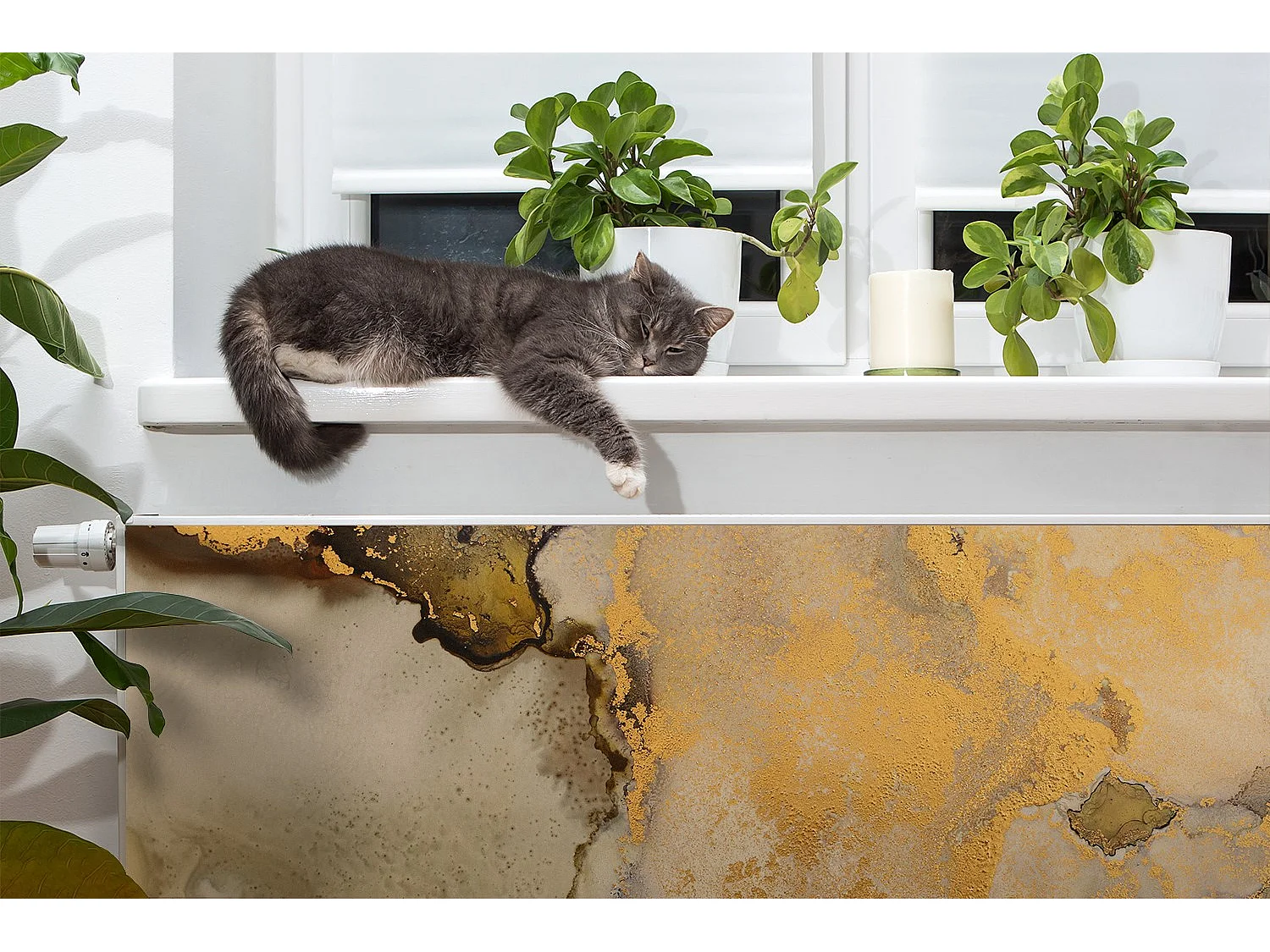 Magnetische mat voor een radiator - Abstract goud 110 x 60 cm, Magneet voor een radiator