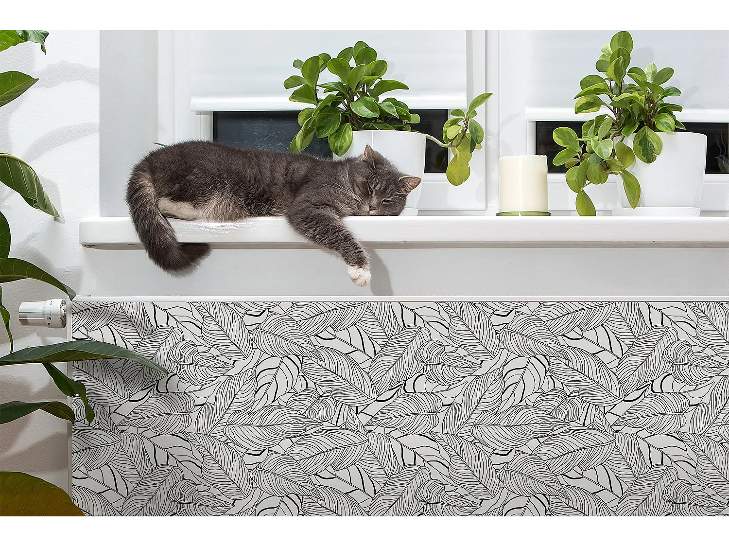 Tapis magnétique pour radiateur - Art feuilles longues 110 x 60 cm, Aimant pour radiateur