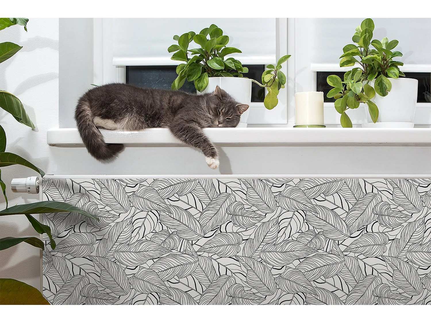 Tapis magnétique pour radiateur - Art feuilles longues 100 x 60 cm, Aimant pour radiateur