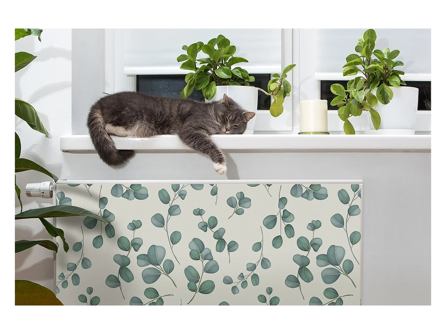 Alfombrilla magnética para radiador - Hojas verdes 80 x 60 cm, Imán para radiador