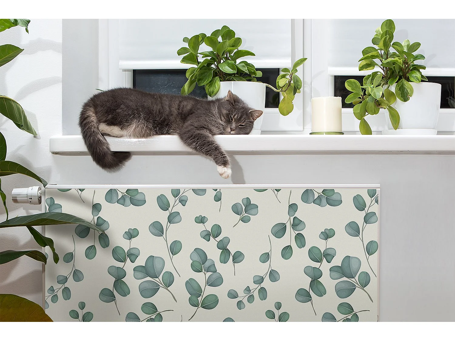 Tapis magnétique pour radiateur - Feuilles vertes 80 x 60 cm, Aimant pour radiateur