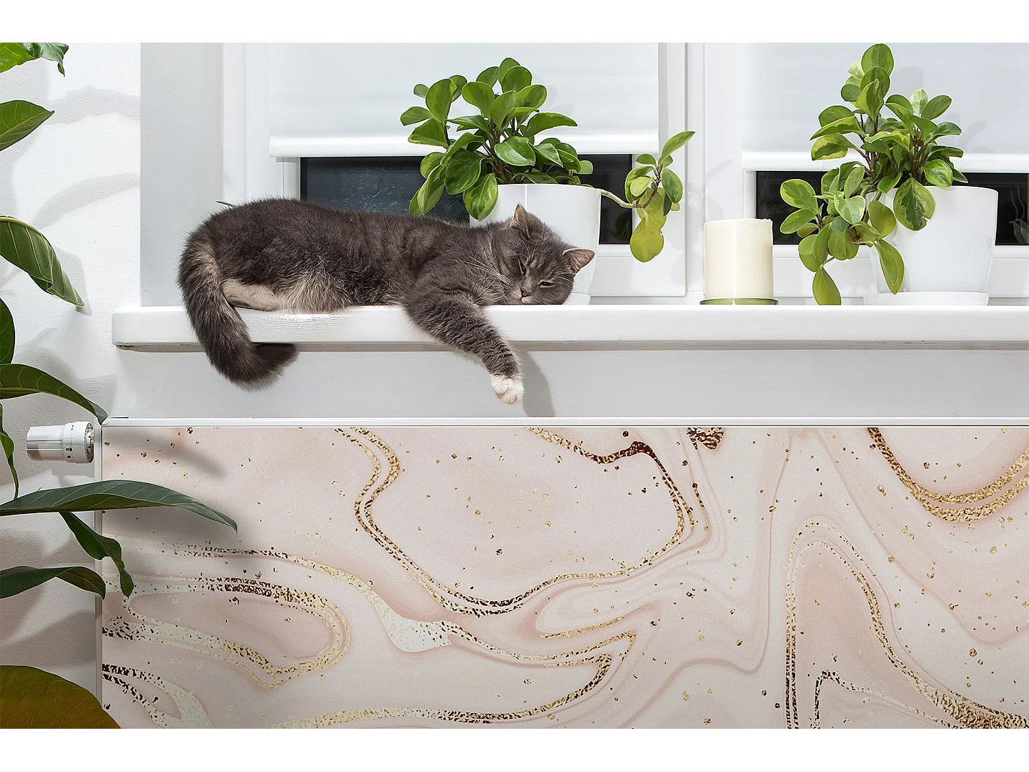 Tapis magnétique pour radiateur - Abstraction or rose 100 x 60 cm, Aimant pour radiateur