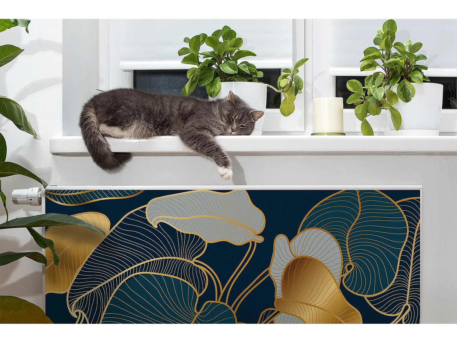 Tapis magnétique pour radiateur - Feuilles Plantes 90 x 60 cm, Aimant pour radiateur