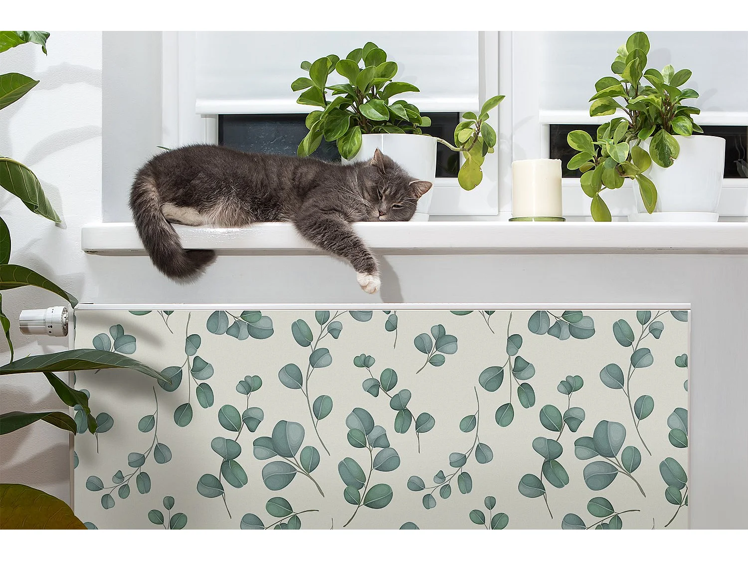 Tapis magnétique pour radiateur - Feuilles vertes 90 x 60 cm, Aimant pour radiateur