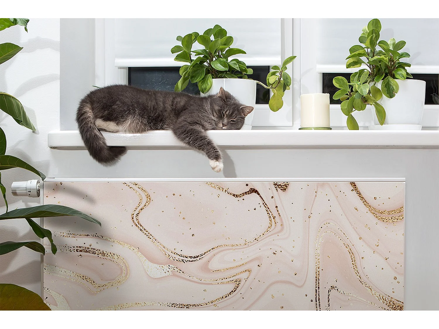 Magnetische Matte für einen Heizkörper - Abstraktion in Roségold 90 x 60 cm, Magnet für einen Heizkörper