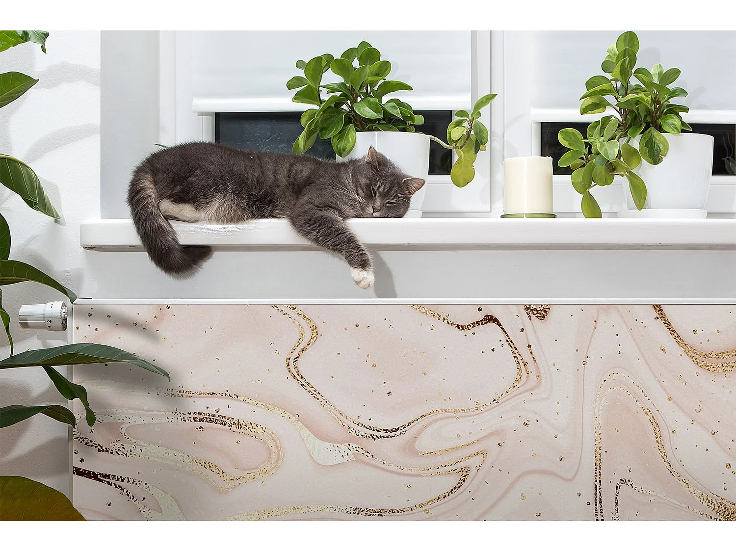 Tapis magnétique pour radiateur - Abstraction or rose 110 x 60 cm, Aimant pour radiateur