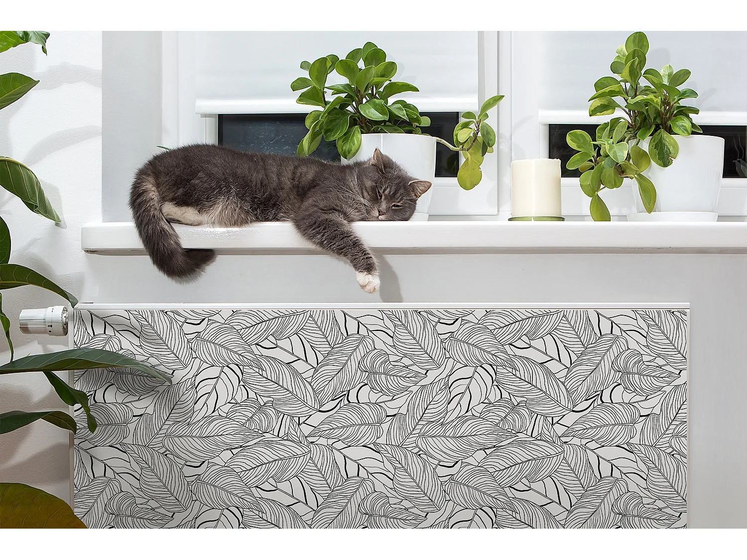 Tapis magnétique pour radiateur - Art feuilles longues 90 x 60 cm, Aimant pour radiateur