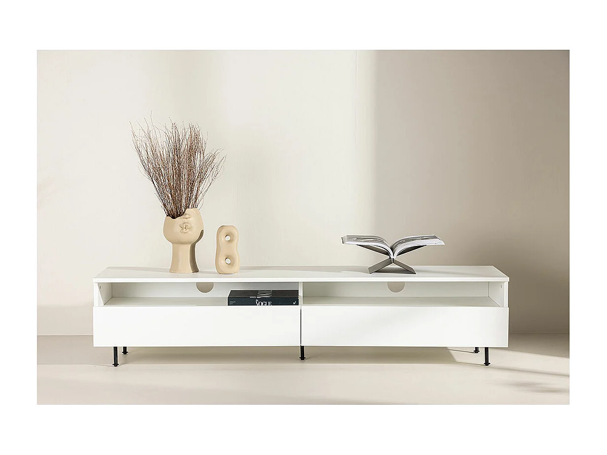 Meuble TV 2 Tiroirs "Navarra" 180cm Blanc