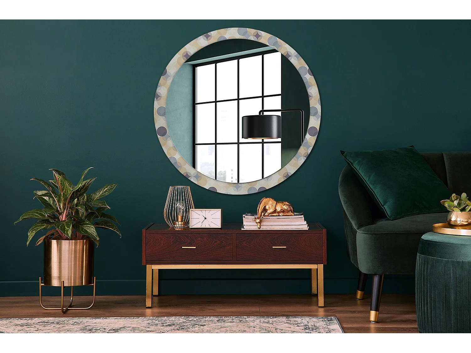 Miroir rond décoratif - Cercles géométriques - 100 cm