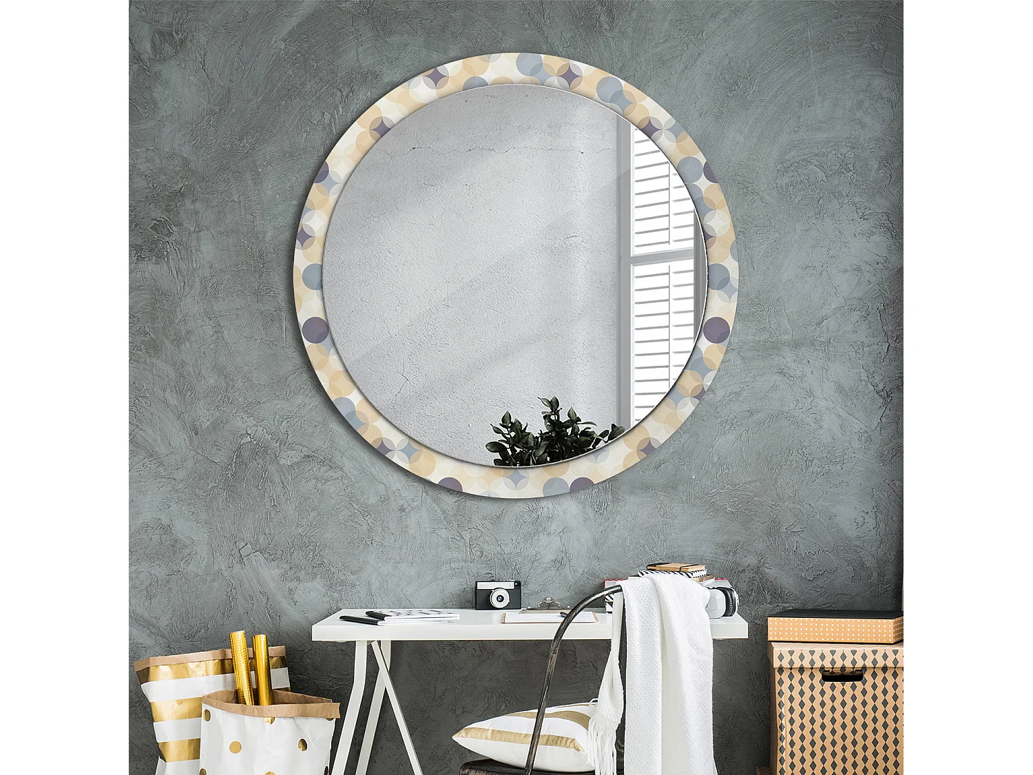 Miroir rond décoratif - Cercles géométriques - 100 cm