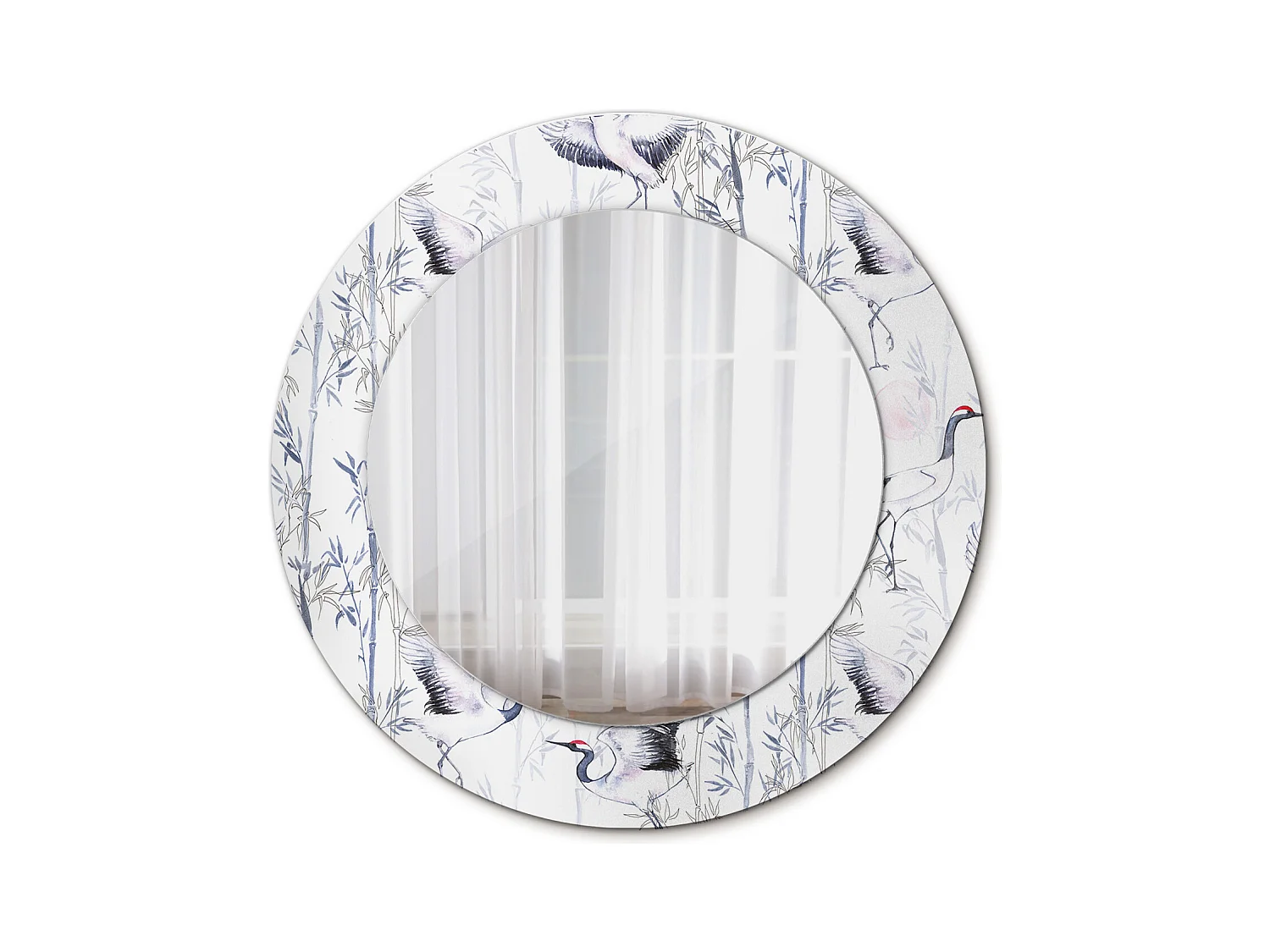 Miroir rond décoratif - Oiseaux Grues - 50 cm