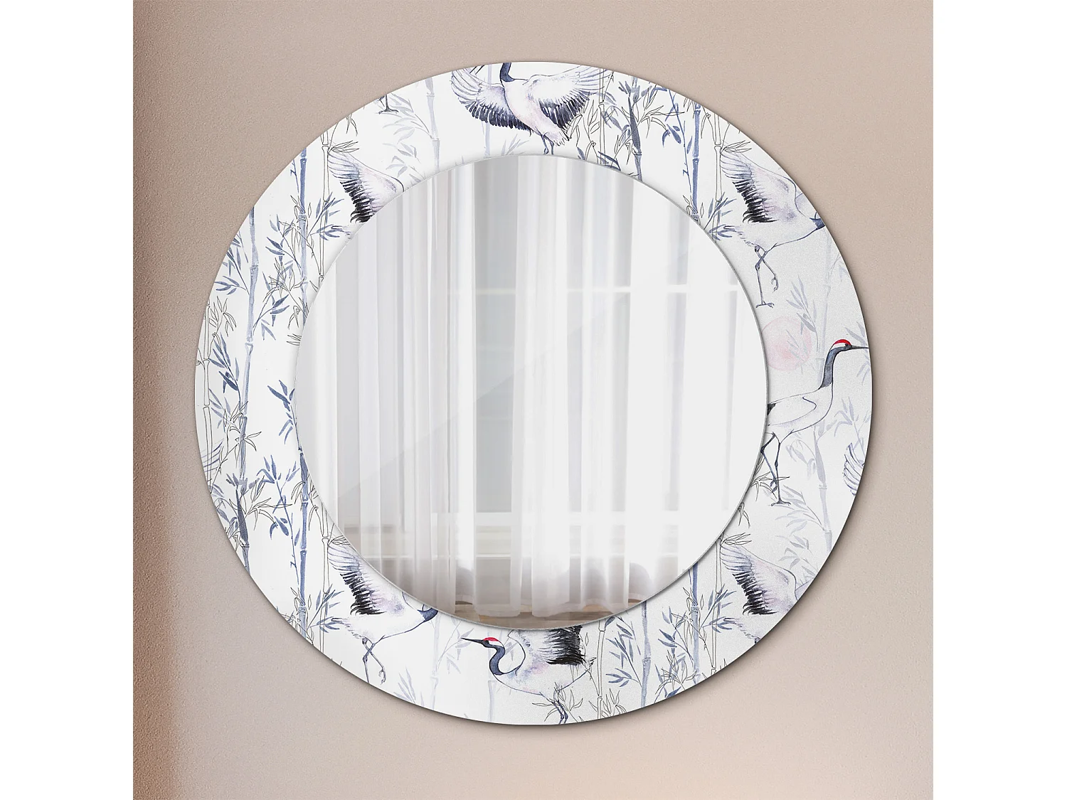 Ronde decoratieve spiegel - Kraanvogels - 50 cm