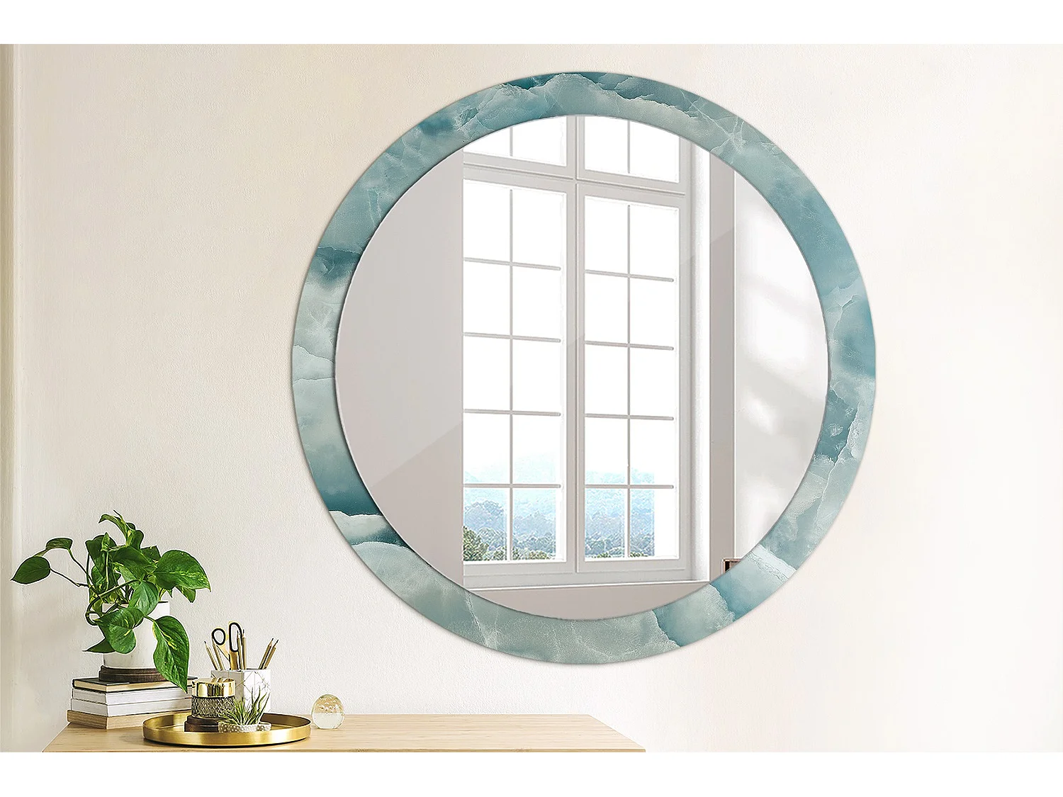 Runder dekorativer Spiegel - Blauer Onyxmarmor - 90 cm