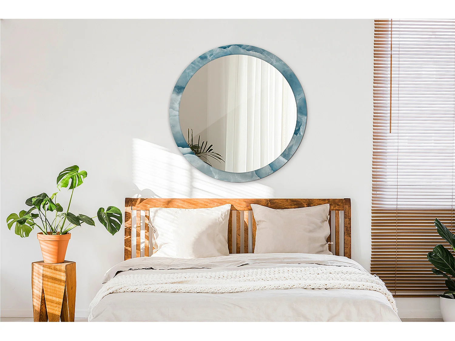 Runder dekorativer Spiegel - Blauer Onyxmarmor - 90 cm