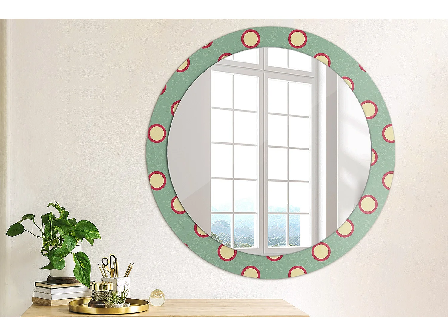 Decoratieve ronde spiegel - gestippelde cirkels - 80 cm
