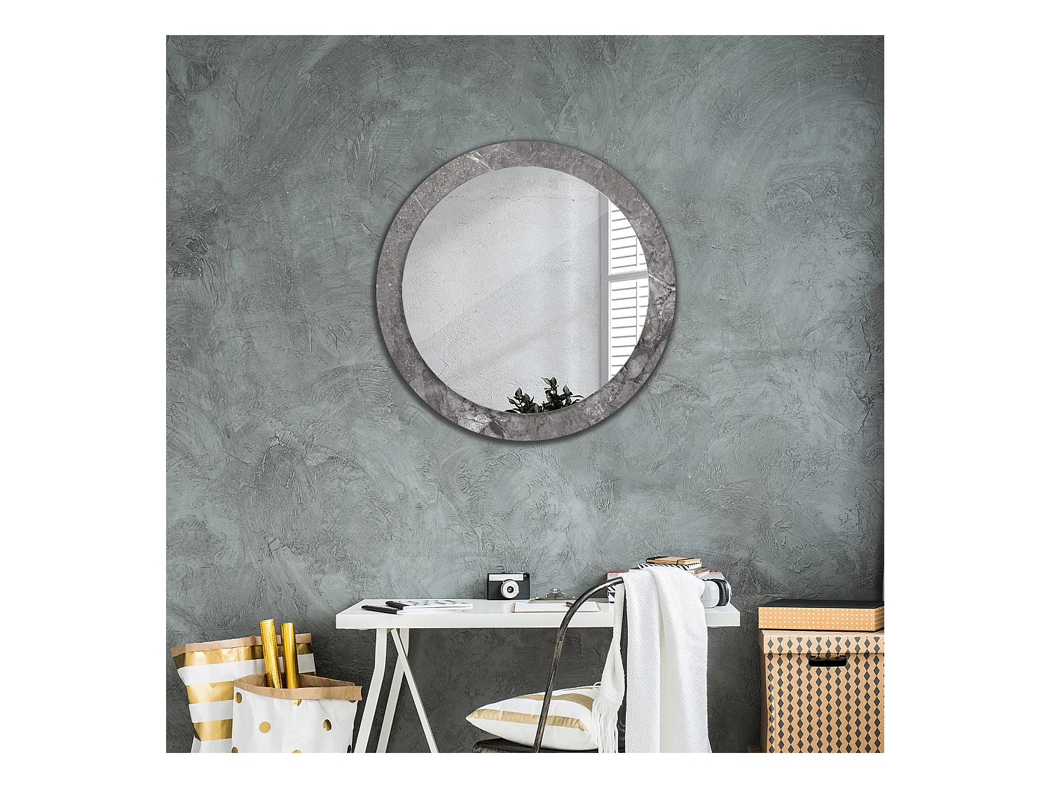 Ronde Decoratieve Spiegel – Rustiek Marmer – 80cm