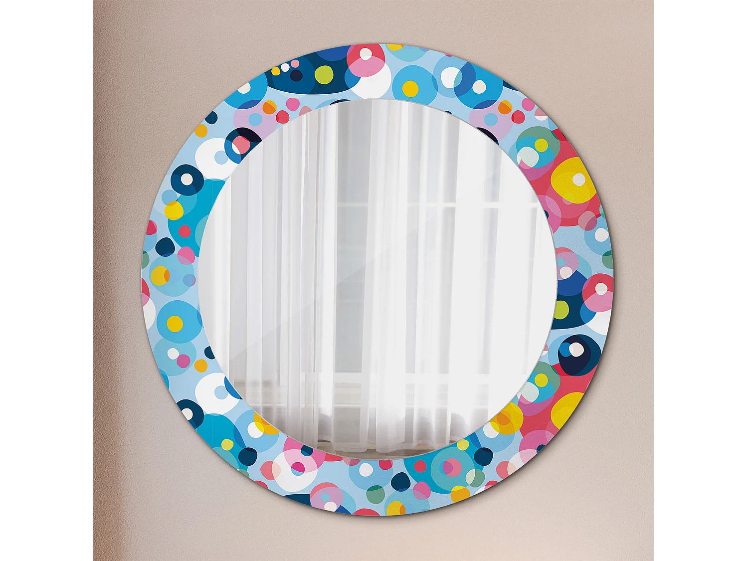Miroir rond décoratif - Cercles colorés - 70 cm