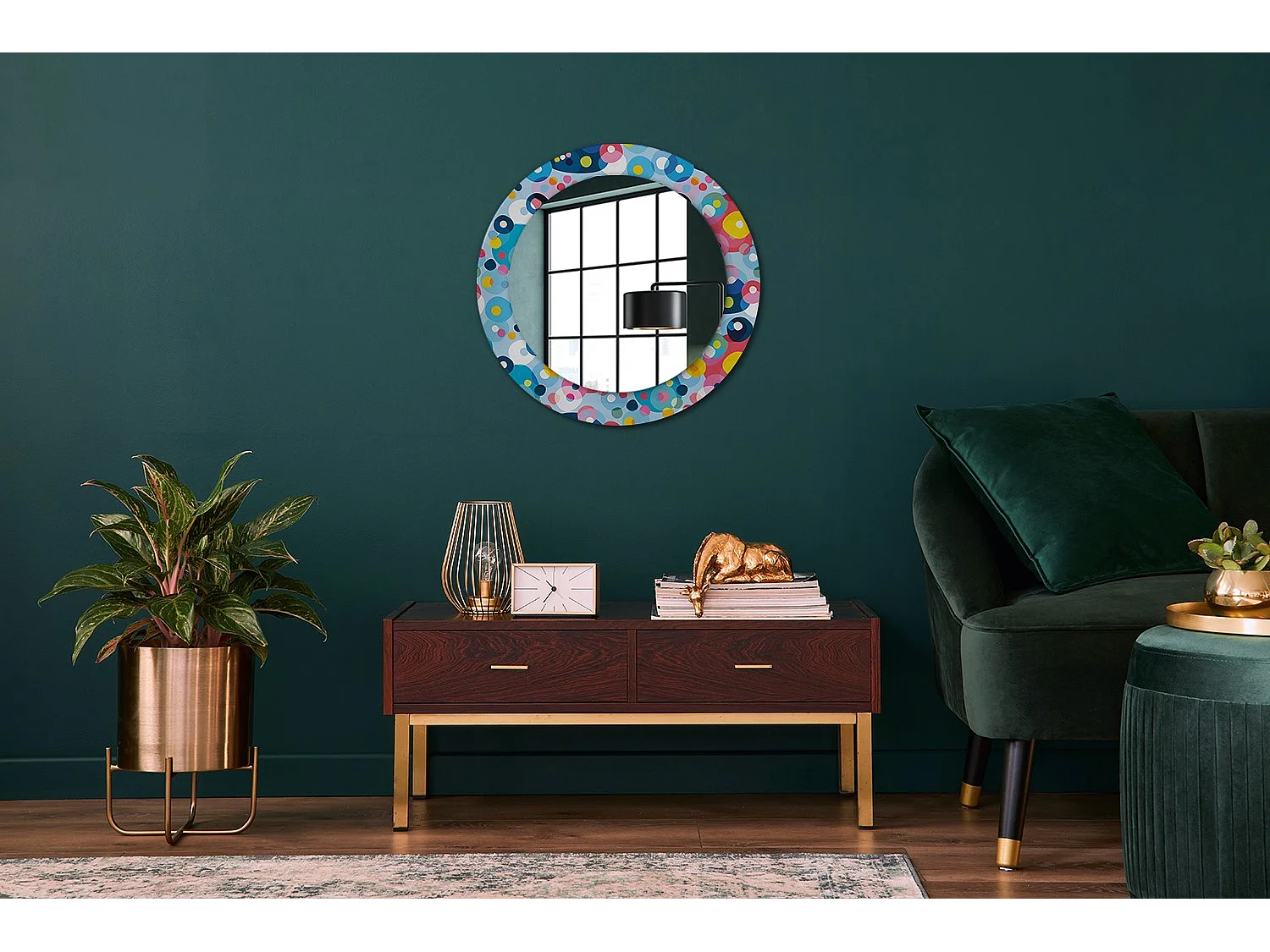 Miroir rond décoratif - Cercles colorés - 70 cm