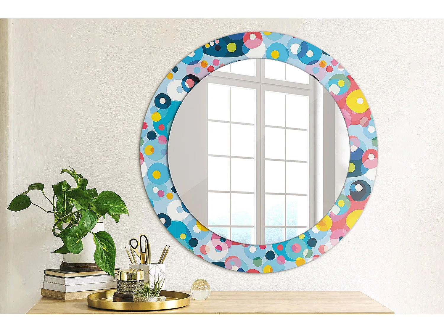 Miroir rond décoratif - Cercles colorés - 70 cm
