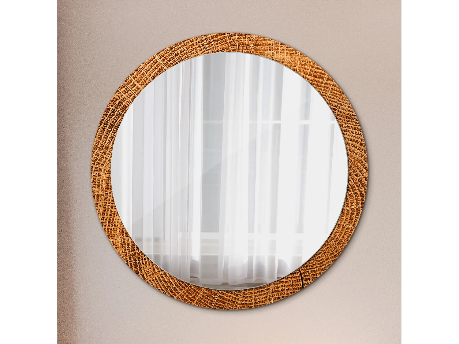 Miroir rond décoratif - Bois de chêne - 100 cm