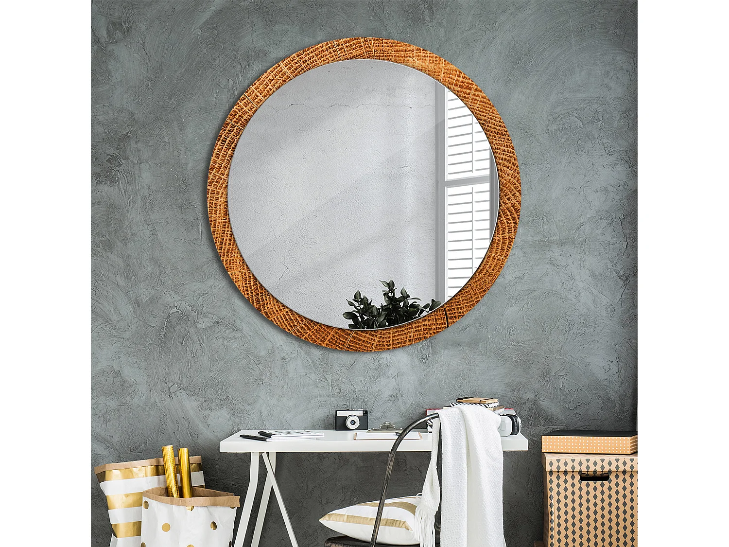 Miroir rond décoratif - Bois de chêne - 100 cm